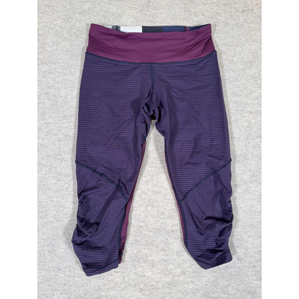 Lululemon Leggings Womens Medium Purple Striped Capri Zip Pocket Running‎ Yoga
